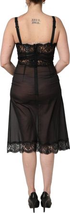 Dolce & Gabbana Womens Black Silk Lace Slip Lingerie Chemise Sleepwear Viscose Nylon Elastane Clothing