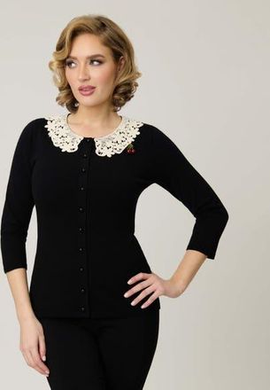 Unique Vintage Bookworm Cardigan in Black W/lace Collar Trim at Nordstrom, Size X-Small