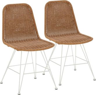HOMN Pack 2 sillas de comedor o jardín ratan/blanco