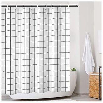 OEM Cortina De Ducha Impermeable De Secado R&aacute;pido Con Dobladillo Lastrado, Cortina De Ba&ntilde;o Lavable De Poli&eacute;ster Con 12 Ganchos - Crezuo