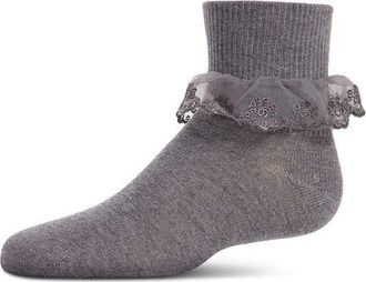 MeMoi Classic Lace Ruffle Anklet Socks in Light Gray at Nordstrom, Size 6-12M