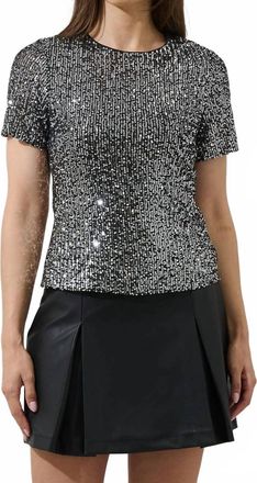 Sugarlips Womens Willard Sequin Liny Top In Silver