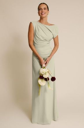 Six Stories Slash Neck Draped Bridesmaid Dress in Sage at Nordstrom, Size 14