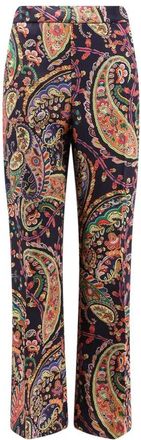 Etro Stretch Cady Bootcut broek met bloemenpaisleymotief - Dames - Straight fit broeken - Veelkleurig - S - Polyester - Broeken