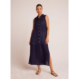 Bella Dahl Womens Side Slit Collared Neck Midi Dress in Navy - Size 8 UK