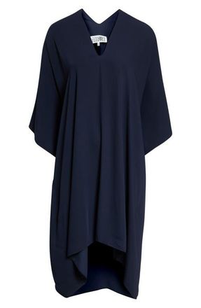 Maison Margiela V-Neck High-Low Jersey Midi Dress in Blue Navy at Nordstrom, Size 10 Us