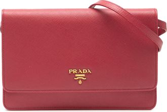 Prada Pre-owned Womens Saffiano Wallet On Strap - Brown Leather - One Size
