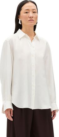 Another Tomorrow Silk Pleat Back Shirt in Off White at Nordstrom, Size X-Large L It