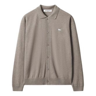 Maison Kitsun&eacute; Profile Fox Comfort Polo Cardigan - Heren - Truien - Beige - Maat: L Wol