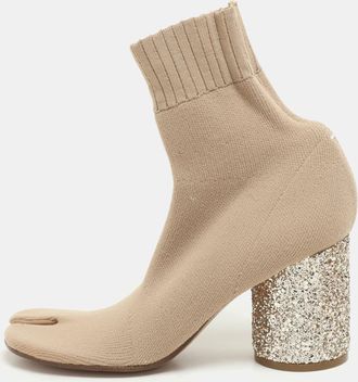 Maison Margiela Maison Martin Margiela Beige Knit Fabric Tabi Sock Ankle Length Boots