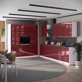 Vicco Mueble De Cocina Fame-line, Rojo Burdeos Alto Brillo/blanco, 460 Cm, Et Antracita, Vicco