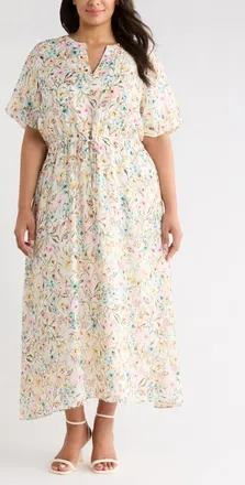 Vince Camuto Print Puff Sleeve Maxi Dress in Antique White at Nordstrom, Size 1 X