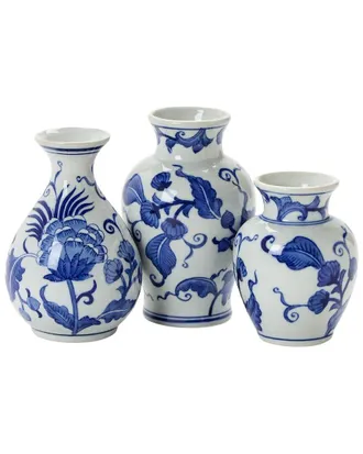 Two's Company Set Of 3 Hand-Painted Floral Chinoiserie Vases