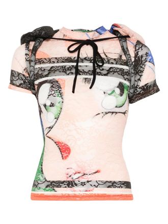 Ottolinger padded-hood lace T-shirt - Pink