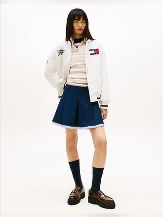 Tommy Hilfiger Tonal Logo Appliqu&eacute; Pleated Mini Skirt