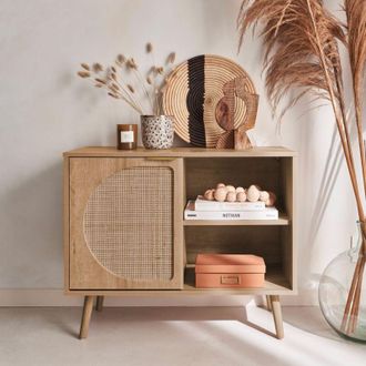 Sweeek Sweeek - Credenza scandinava con decoro, legno arrotondato, 80cm