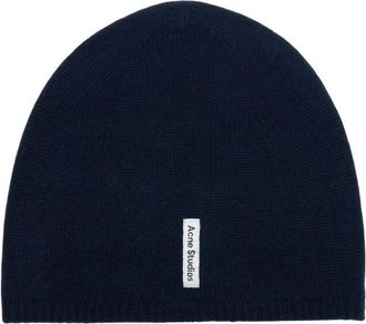 Acne Studios Ribbed Knit Beanie - unisex - Hoeden - Blauw - ONE Size - Kasjmier - Accessoires