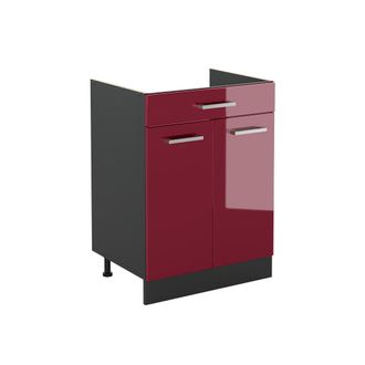 Vicco Mueble Bajo De Cocina R-line, Rojo De Alto Brillo/antracita, 60 Cm Con Caj&oacute;n Sin Encimera, Vicco