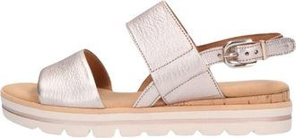 Gabor Comfortabele Metallic Sandalen met Elastische Band - Dames - Sandalen - Beige - 38 1/2 EU - Leer - Schoenen