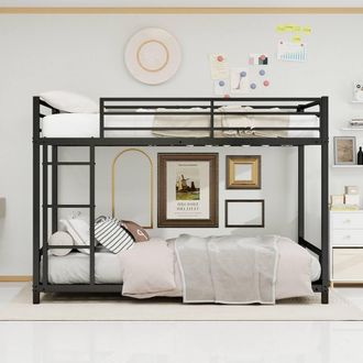 Matteo Black Metal Bunk Bed - Safety Railing & Ladder | Size: Single