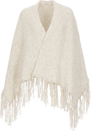 PESERICO Lurex Motif Cape With Fringed Hem