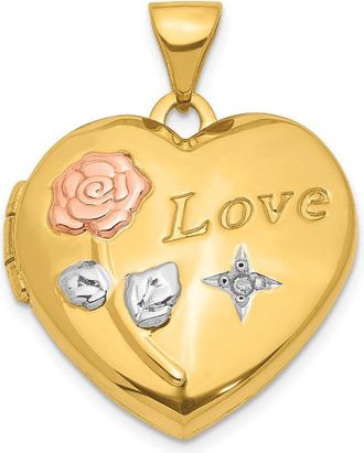 Diamond2Deal 14k Yellow Gold LOVE Rose and Diamond Star 19mm Heart Locket
