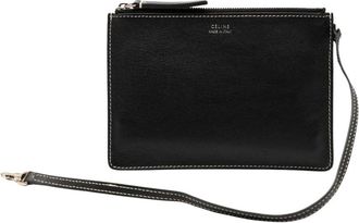 Celine Pre-owned Clutches, female, Black, Size: ONE SIZE Pre-owned Leather Zip Pouch with Strap