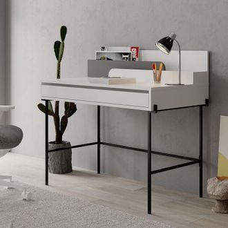 Decortie Decortie - Leila Modern Desk White Anthracite Grey Multipurpose Study Modern Desk Width 110cm - White