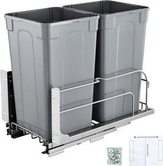 OEM Cubo De Basura Extra&iacute;ble De 2 X 24,85 L, Doble, Para Cocina, Con Montaje Bajo Encimera, Resistente, Con Puerta Corrediza Y Cierre Suave, Para Armario 