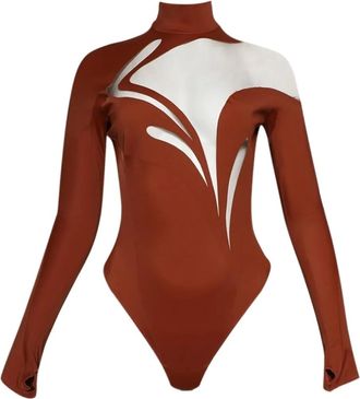 MUGLER swirly high-neck bodysuit - Brown