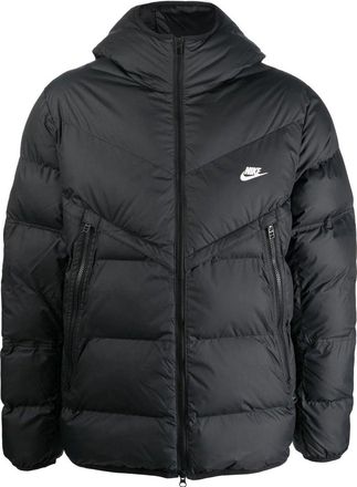 Nike Mens Nike Solid Color Zipper Pocket logo Printing Hooded Down Jacket Black DR9605-010