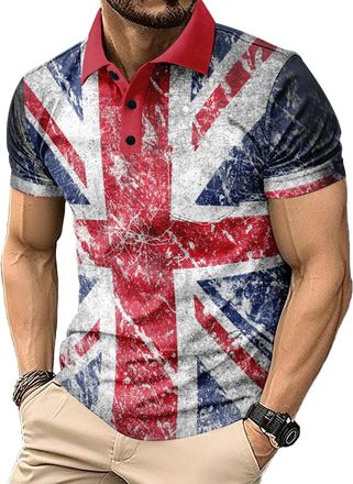Generic Mens Union Jack Polo Shirt Great Britain Bunting Flags Print Short Sleeve Collared Button Down Golf Shirts (UK, Alpha, 5XL, Regular, Regular, 12)