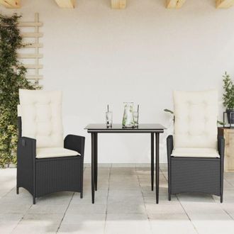 vidaXL Set Comedor De Jard&iacute;n 3 Pzas Con Cojines Rat&aacute;n Sint&eacute;tico Negro Vidaxl