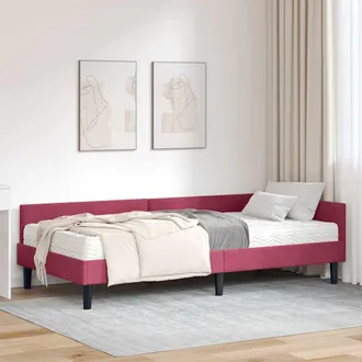 vidaXL Estructura De Cama Esquina Con Colch&oacute;n 2 Uds. Rojo Vino Vidaxl