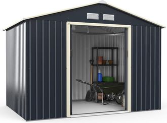Costway Cobertizo De Jard&iacute;n De Metal De Exterior, 277 X 191 X 202 Cm, Caseta De Jard&iacute;n Con 4 Respiraderos Y Puertas Individuales Correderas, Casita Organizado