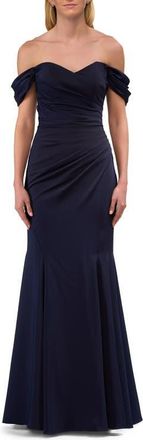 La Femme Chic Off the Shoulder Gown with Side Pleating in Navy at Nordstrom, Size 16
