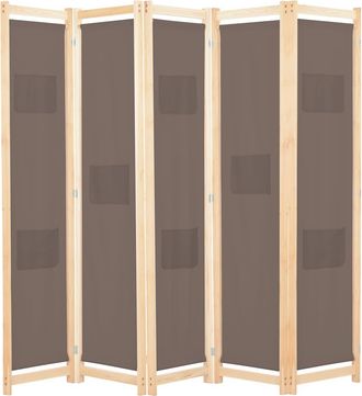 vidaXL Biombo Divisor De 5 Paneles De Tela Marr&oacute;n 200x170x4 Cm Vidaxl