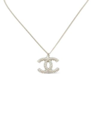 Chanel 2018 Silver Plated Crystal CC Logo Pendant Necklace costume halsketting - Zilver