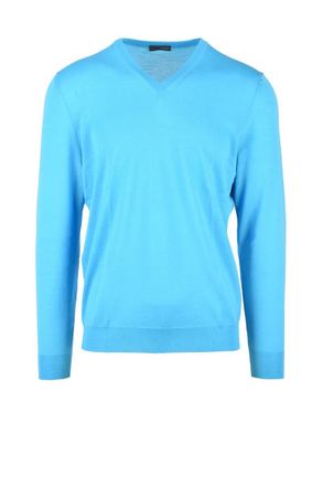 Drumohr V-Neck Merino Wool Sweater - Light Blue