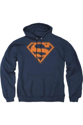 Gildan Superman Navy & Orange Shield Adult Pull Over Hoodie / Hooded Sweatshirt