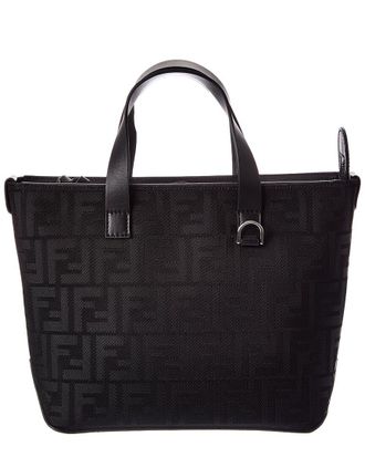 Fendi Fendi Small Ff Jacquard & Leather Shopping Tote