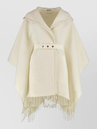 Moncler belted wool cloak fringed hood