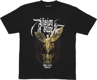 Vision Of Super Zwarte Gothic Tee met Vlammen Borduurwerk - Heren - T-shirts - Zwart - L - Katoen - Tops