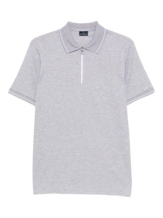 Paul & Shark Grey Striped Zip-Front Short-Sleeve Cotton Polo Shirt