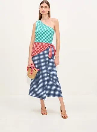 Simon Miller Belem Poplin Midi Dress in Teal Gingham Multi at Nordstrom, Size X-Small
