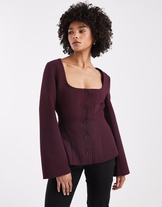 Asos Blazer stretto in vita stile corsetto color prugna-Rosso