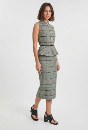 Karen Millen Check Peplum Midi Dress in Mono at Nordstrom, Size 12