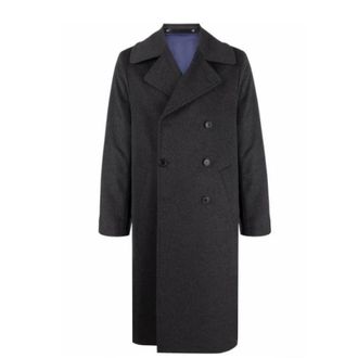 Paul Smith Grijze Wollen Double-Breasted Overjas - Heren - Mantel - Zwart - M - Wol - Jassen