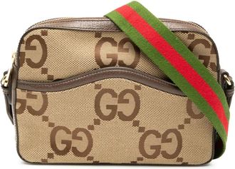 Gucci 2016-2025 GG Web grote canvas crossbodytas - Bruin