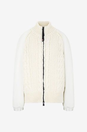 Moncler Zopfstrick-Materialmix-Cardigan mit Raglan&auml;rmeln